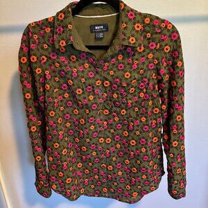 Maeve By Anthropologie Women's Floral Embroidered Button Down Blouse- US Size 2